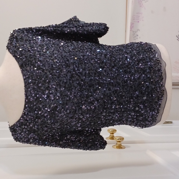 Aidan Mattox heavily beaded sequin dressy party cold shoulder blouse top silk - Picture 13 of 16